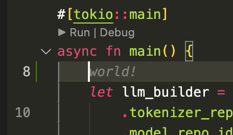 The completed ghost text in the editor