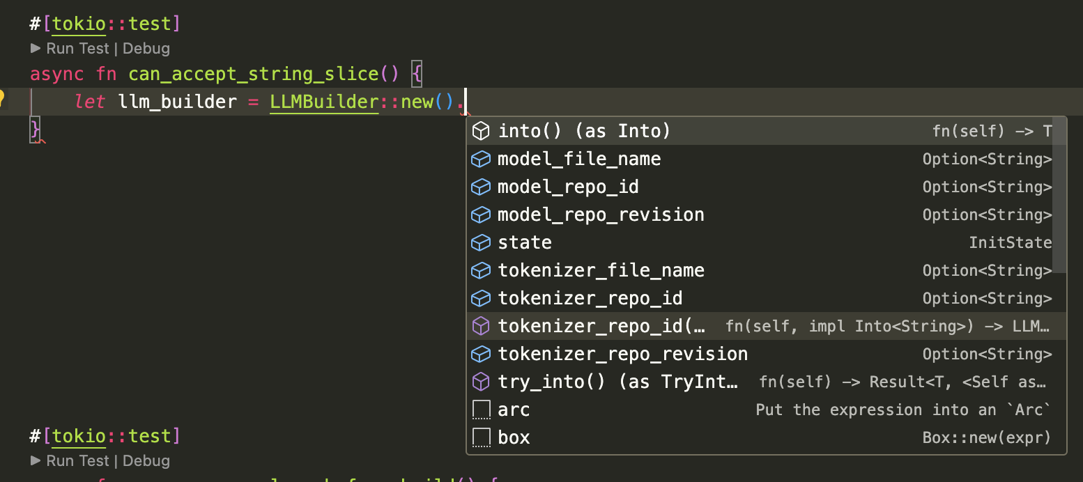The editor suggesting the tokenizer_repo_id() method