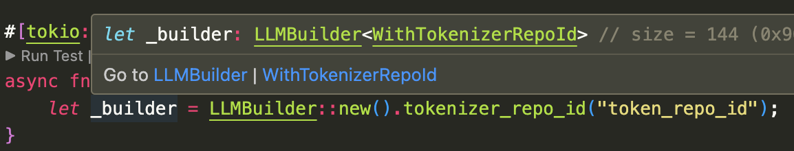 The builder inspected in the editor, in the WithTokenizerRepoId state