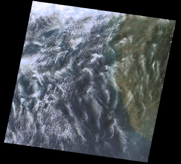 The whole Landsat scene of 26 March 1997: the coast of south-western Taiwan, partly cloudy